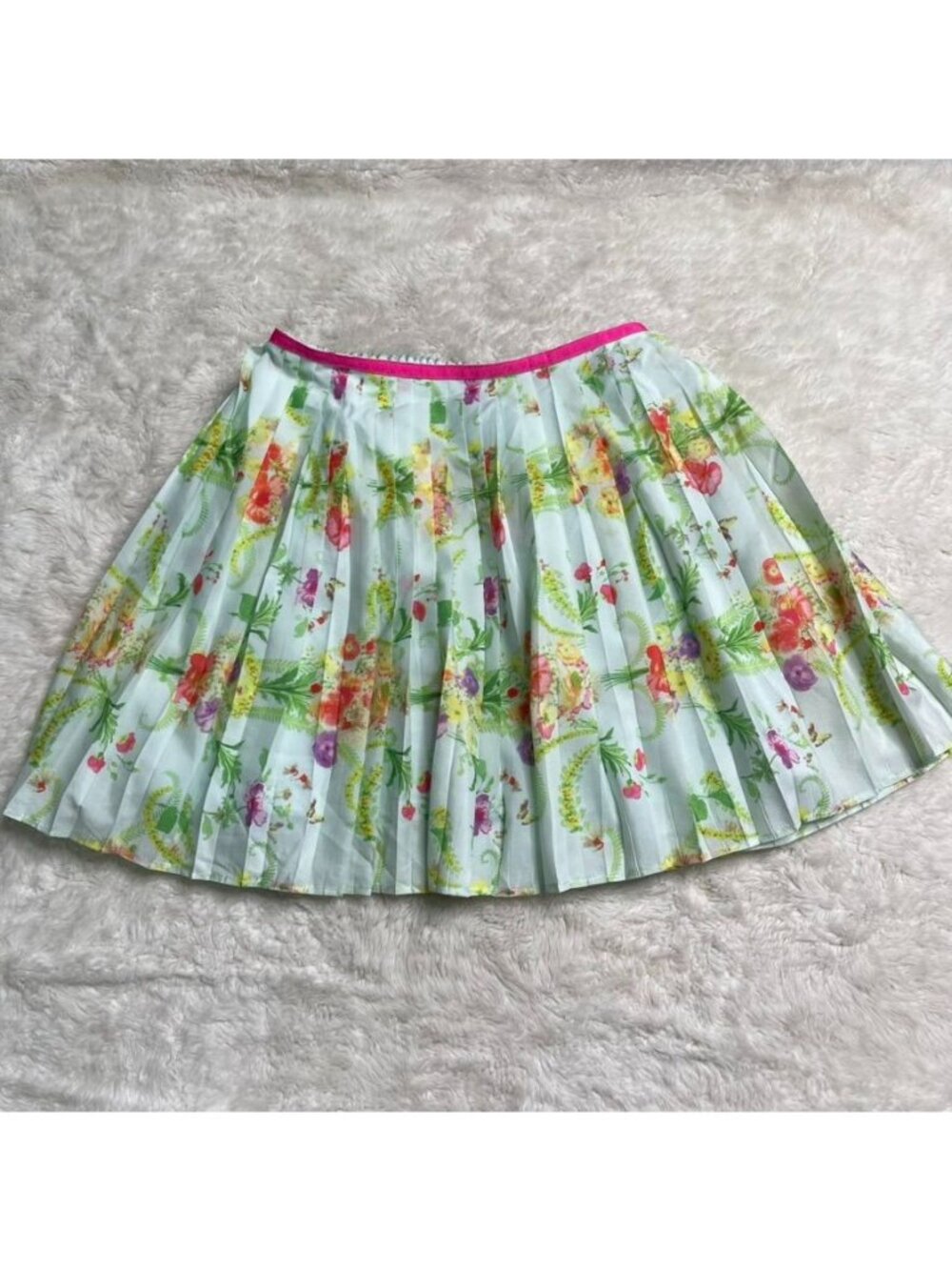 Baker by Ted Baker Girls Pleated Floral Skirt Size 10 Years Light Blue Pink Trim